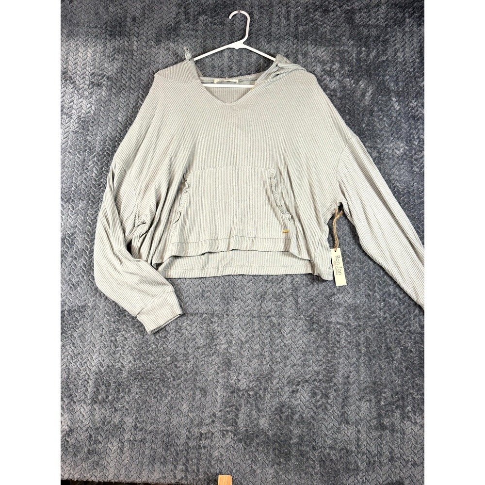 Ron Jon Hoodie Womens Large Gray Ribbed Kangaroo Pocket Warm Trail Athleisure